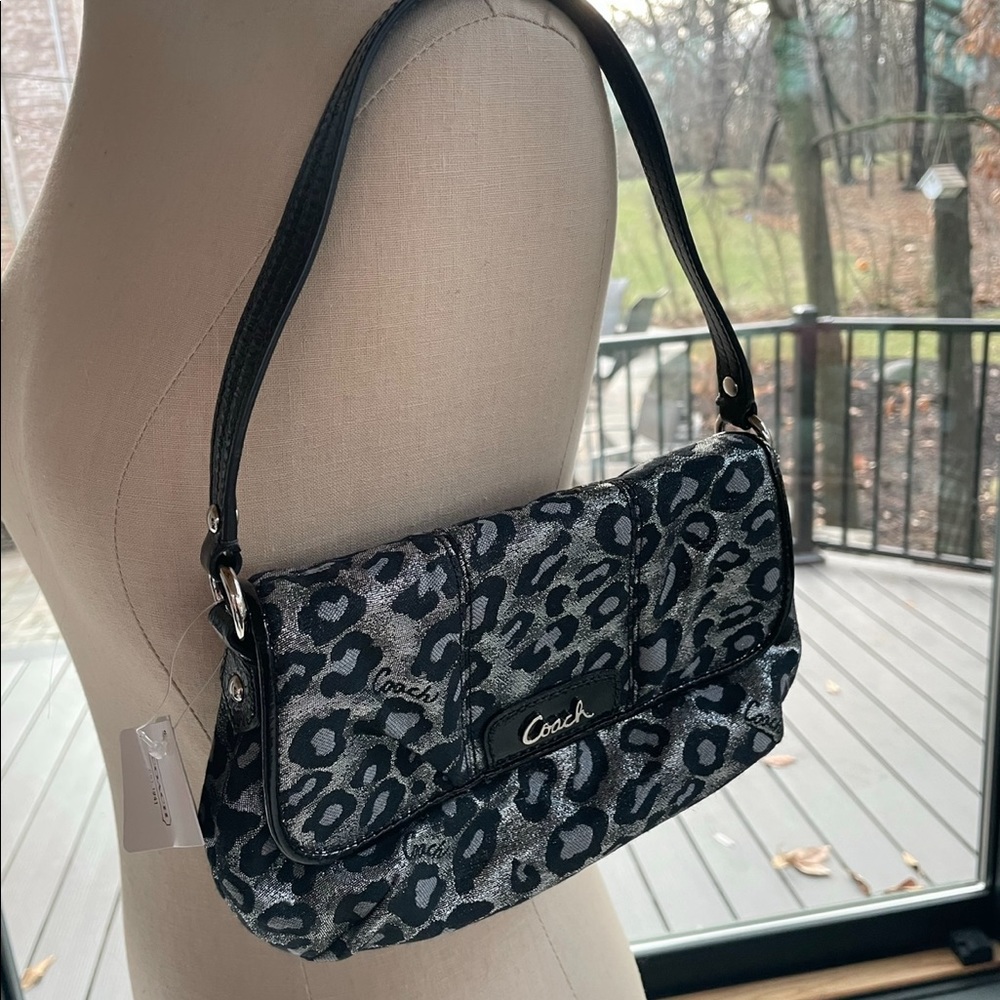 Coach Silver/Grey Leopard Ocelot Multicolor Flap Top Handle Shoulder Bag